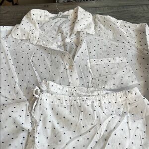 Pour Les Femmes White and dark blue star light weight cotton Pajama Set sz L